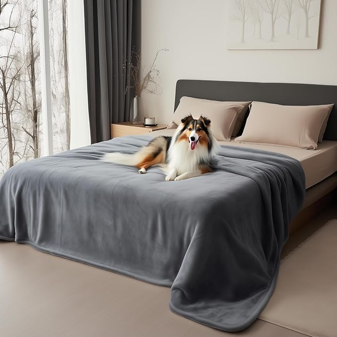 Queen Size Waterproof Blanket – Stain-Proof, Spill-Proof Flannel Blanket for Bed, Couch, Kids & Pets Protection, Reversible Splash-Proof Design (Moon Grey & Starlit Grey, 80x90”)