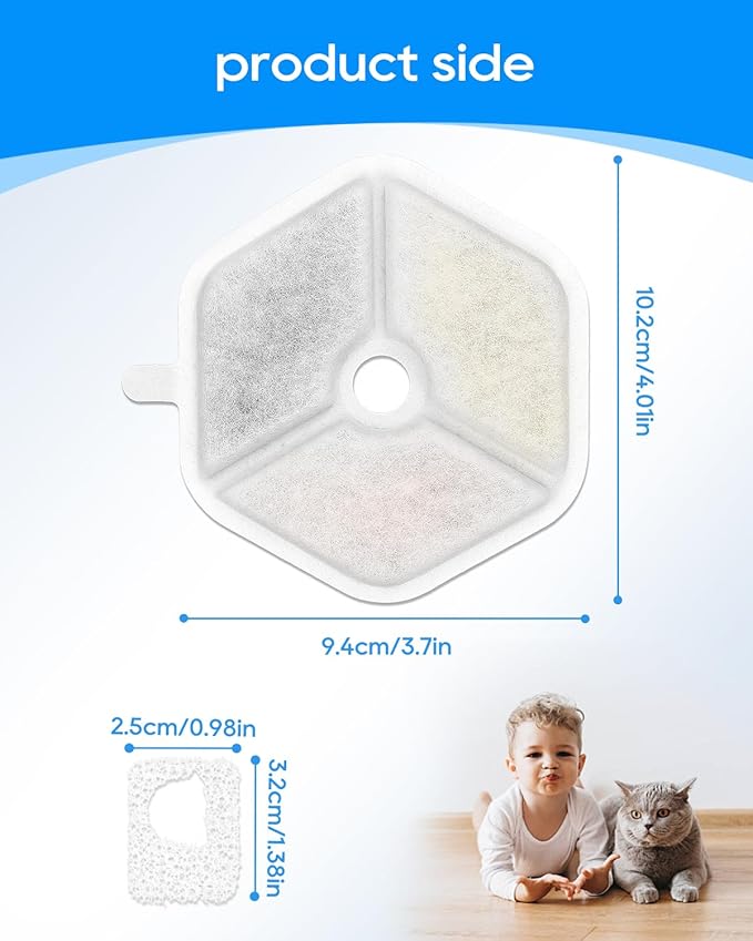 Cat Water Fountain Filter Fit for Smartoo 152oz/4.5L Wireless Cat Fountain PTM-643,Cat Fountain Filter Replacement 4 Filters + 4 Sponge, Multilayer Filter Fit for Smartoo Replacement Filters