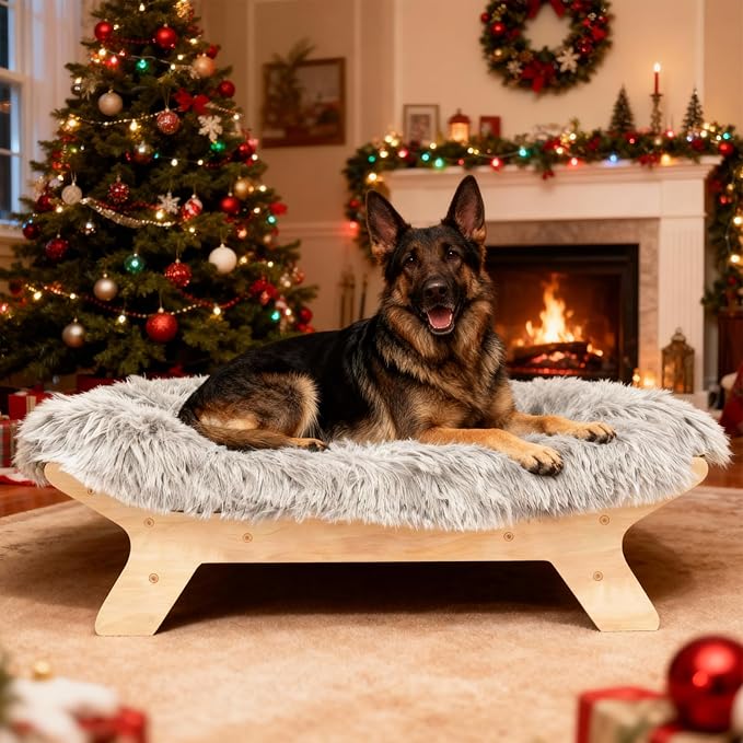 Extra Large Sized Elevated Dog Bed with Washable Cover, Natural XL Up to 90lbs