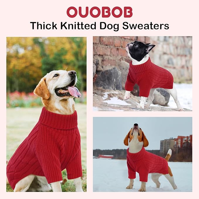 Large Breed Dog Sweaters, Warm Winter Fall Dog Sweaters for Dog Girls Boys, Turtleneck Dog Knitwear, Doggie Christmas Sweater, Pet Sweatshirt Clothes Outfit Knit St. Bernard (Red XXXXXL)