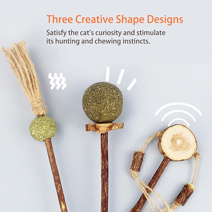 Bigpomelos 3 PCS Natural Catnip Cat Toys Set - Cat Nip Chew Toy with Silver Vine & Sisal Rope for Kitten Teething, Dental Care, Anxiety Relief - Durable Cat Toy for Indoor Cats, Kittens to Adults