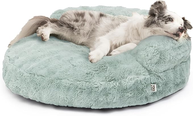 EHEYCIGA Large Dog Bed Sofa – Fluffy Faux Rabbit Fur Pet Couch for Medium and Large Dogs, Washable Removable Cover, Waterproof and Non-Slip, 36 Inch, Sage Green