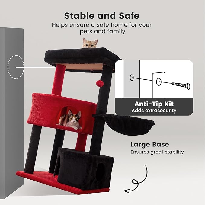 Gardner Pet 41" Tall Cat Tree for Medium-Large Cats, Heavy Duty Cat Tower with 2.8in Posts & Washable Top Perches, Space-Saving Cat Furniture for Apartments, Easy to Assembly