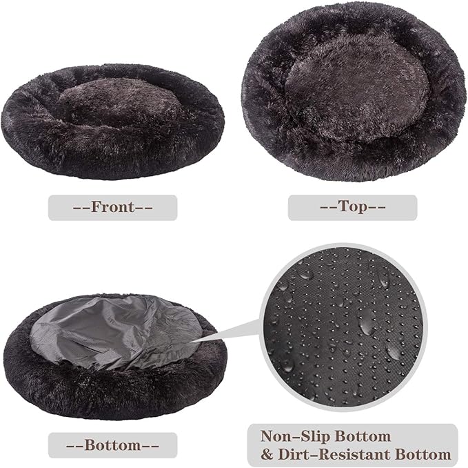 MFOX Calming Dog Bed (S/M/L/XL) for Medium and Large Dogs Comfortable Pet Bed Faux Fur Donut Cuddler Up to 15/30/50/90lbs