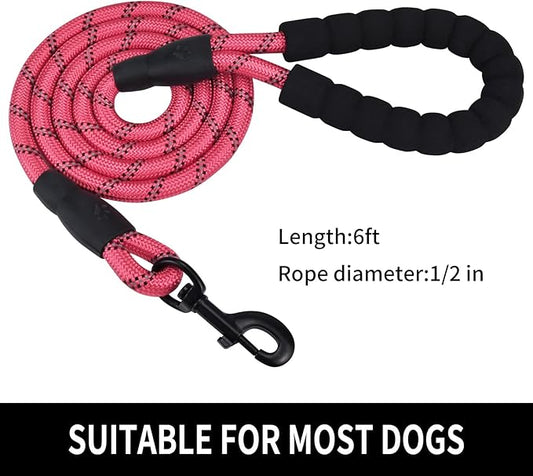 5/6 FT Strong Pet Dog Leash with Soft Padded Handle,Highly Reflective Rope for Night Walking,360-Degree Rotating Metal Buckle Without Tangles,Suitable for Small,Medium and Large Dogs.(6ft)