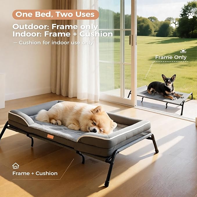 Lekereise Elevated Dog Bed with Waterproof Orthopedic Pet Beds, Removable Dogs Couch Bed for Indoor Outdoor, 2-in-1 Design, Suitable for Small Dog 32x25 Inch, Load 40lb, Grey