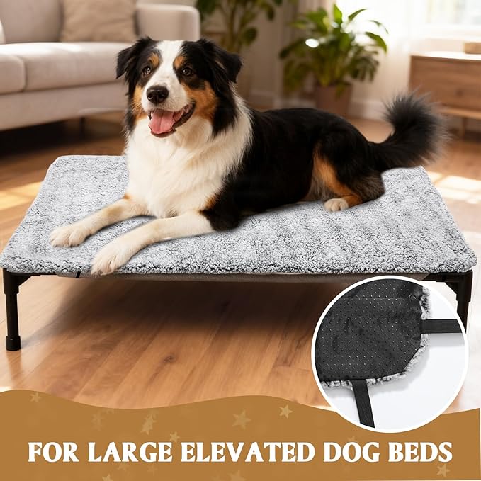 Large Self Warming Dog Pad for Elevated Cot Dog Beds Self Heating Pet Mat Warm Thermal with Corner Straps 32x57in Removable Washable Soft Cover Non-Slip Bottom for Indoor Outdoor