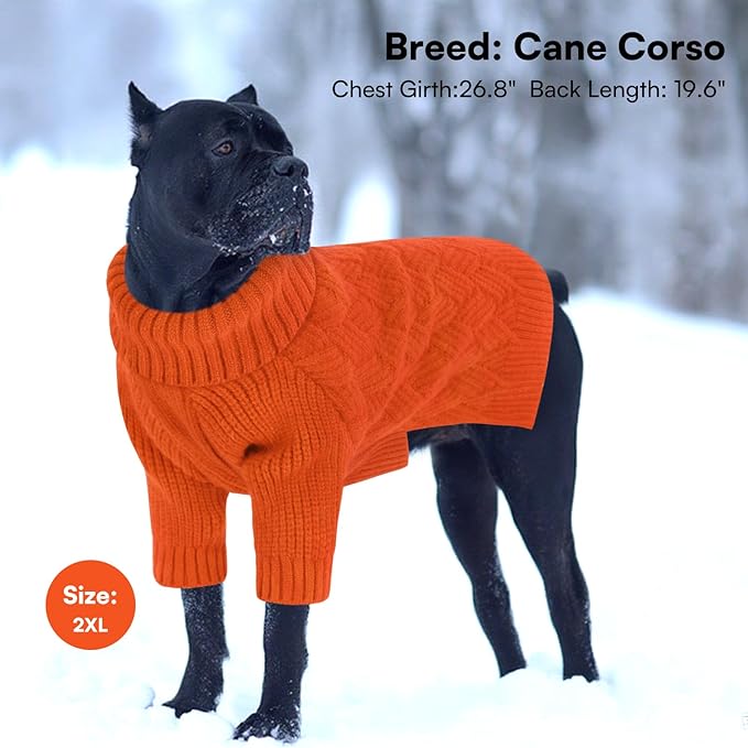 SUNFURA Dog Sweater Large Size Dog, XXL Pet Sweaters for Extra Large Dogs, Doggy Warm Turtleneck Christmas Sweatshirt Cold Weather Knit Pullover for Golden Retriever, Orange XXL