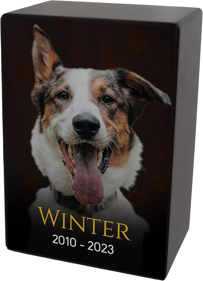 Custom Pet Keepsake Urns for Dogs, Wooden Box for Pet Ashes with Photo for Your Beloved Pets, Pet Cremation Urns as Sympathy Gifts for Pet Lovers - Small, 6" x 4" x 2.75" (Design 6)