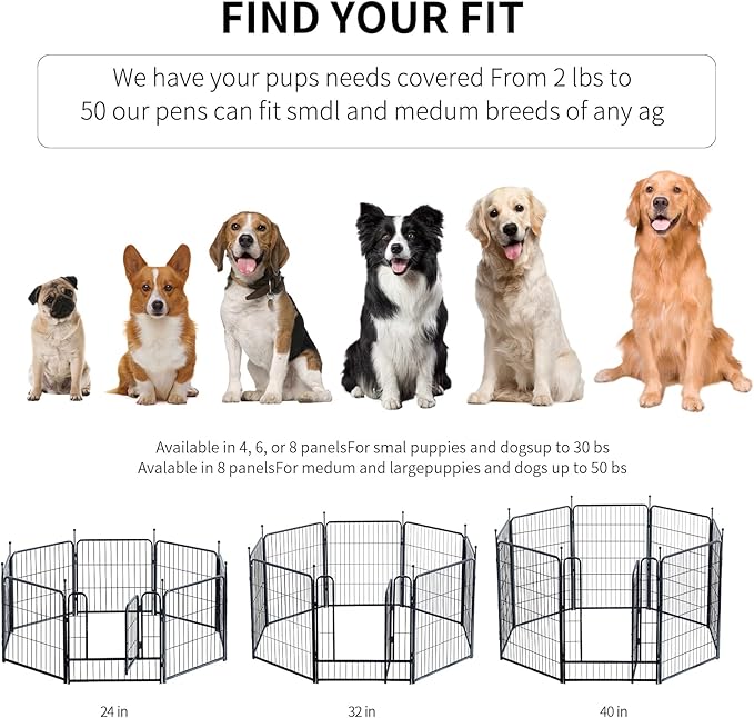 Dog Playpen,Portable Outdoor Dog Fence, Dog Playpen for Large/Medium/Small Dogs, Dog Fences for The Yard,with Doors Foldable Metal (24 inch, 24 Panels)