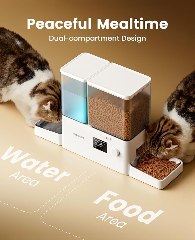 oneisall Automatic Cat Feeder and Water Dispenser,36Cups/8.5L 2-in-1 Clean Food Fresh Water Large Capacity 5L Timed Cat Food Dispenser&3.5L Gravity Water Fountain for Pets,Small Dogs,Puppies,Kittens