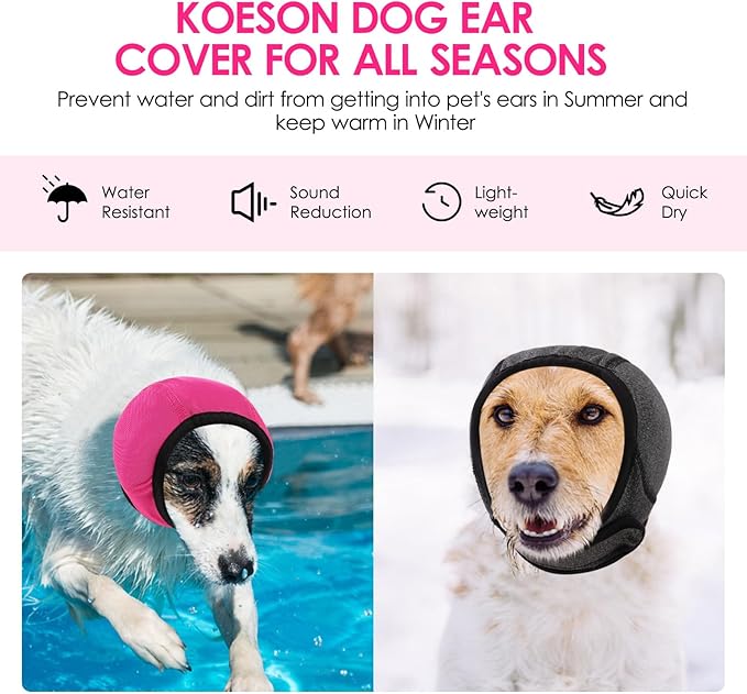 KOESON Dog Calming Hoodie - No Shake Ear Wraps for Dogs, Anxiety Relief & Noise Protection, Water Resistant Pet Ear Cover Muffs for Thunderstorms, Swimming, Firework, Grooming, Bathing, Grey M