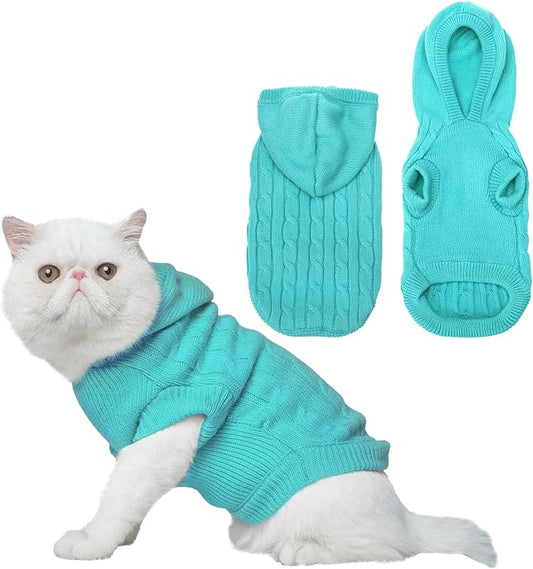 PUPTECK Winter Dog Cat Sweater Coat - Soft Cold Weather Clothes Knitwear for Kitties & Small Dogs Indoor Outdoor Walking Warm, Knitted Classic for Doggies Kitties Girls Boys, Blue L