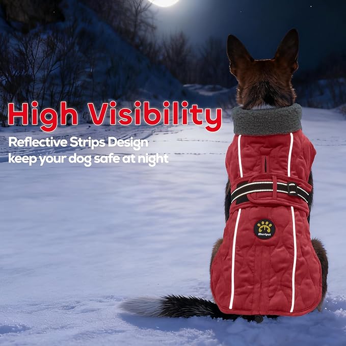 Dog Coats, Warm Puppy Apparel with Fleece Lining for Cold Weather, Windproof Medium Dog Winter Jacket, Reflective Dogs Snow Coat with Leash Hole and Adjustable Buckle, NewRed M