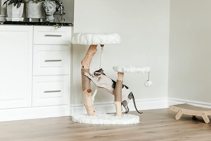 Mau Lifestyle White Rizzo Cat Tree, 32" H, 27 LBS