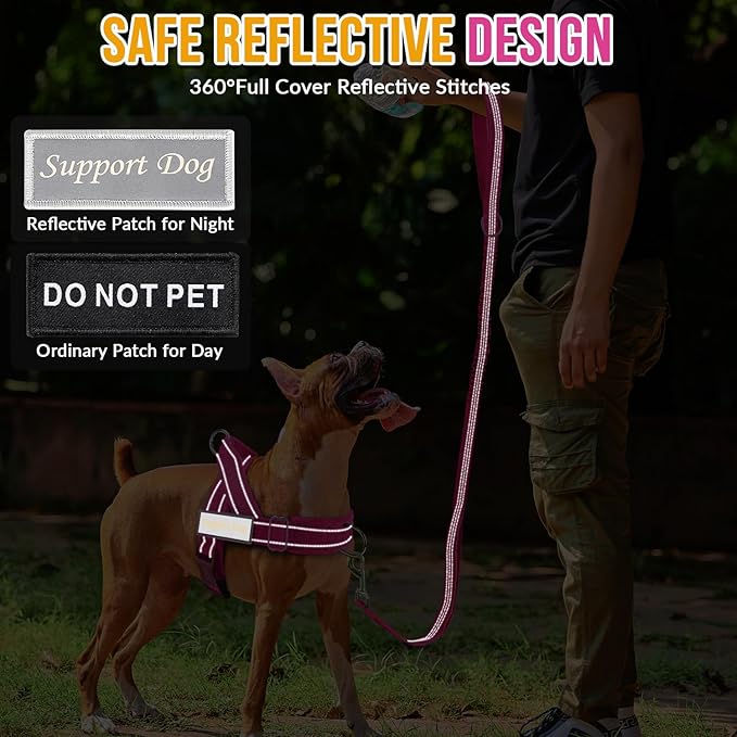 SlowTon No Pull Dog Harness - Heavy Duty Dog Harness and Leash Set for Medium Large Dogs, Reflective Tactical Harness with Soft Padded and Front Clip for Easy Walk and Training (Fuchsia S)