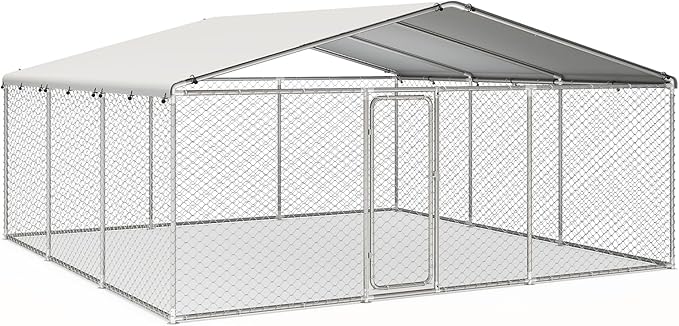 15.3x15.3FT Outdoor Dog Kennel Outside Heavy Duty Dog Enclosure with Waterproof Cover and Security Lock(183.1x183.1x83.1IN)
