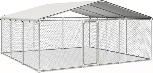15.3x15.3FT Outdoor Dog Kennel Outside Heavy Duty Dog Enclosure with Waterproof Cover and Security Lock(183.1x183.1x83.1IN)