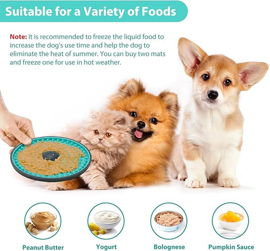 Lick Mat for Dogs, 2 Pcs Dog Crate Pads Slow Feeder, Pad Training Toy Plate,Very Suitable Peanut Butter, Treats Yogurt, Bolognese, Boredom and Anxiety Relief Licking Lake Blue 2pcs LEVEL-0