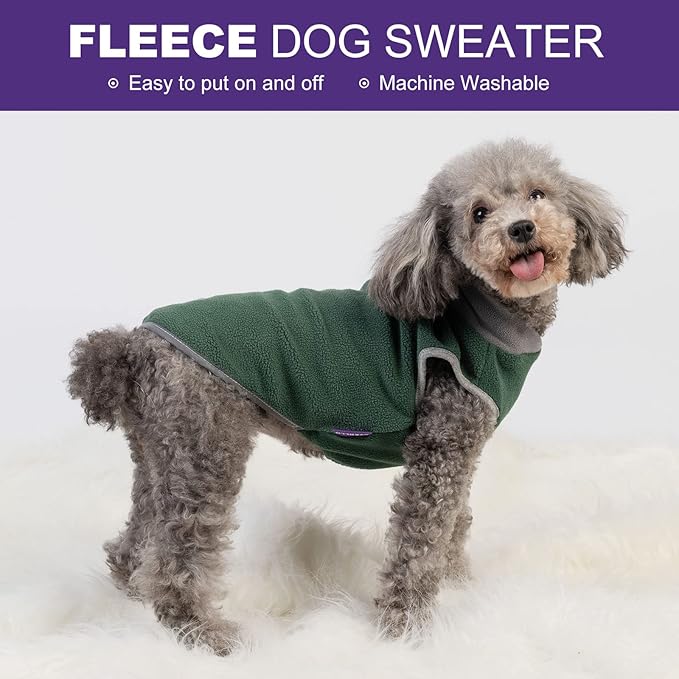 cyeollo 2 Pack Dog Sweaters Stretchy Fleece Sweatshirt with Reflective Stripe Pullover Stretchable Sweater Dog Clothes for Small Puppy Dogs Cats Size S Green & Grey