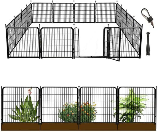 Animal Barrier Fence, 40 in(H)×27 in(L) 14 Panels Total 31 Ft(L), Garden Fence with Gate, Flower Bed Fencing, Black Metal Decorative Garden Fencing, Fence for Dogs Outside