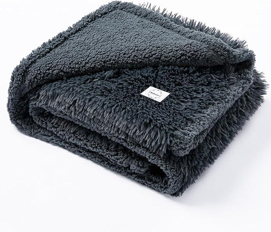 Pet Throw Blankets for Dogs Gray Cozy Waterproof Fluffy Long Faux Fur Dog Cat Calming Blanket for Couch Sofa Cover Furniture Protection, Gray XS-28x20in