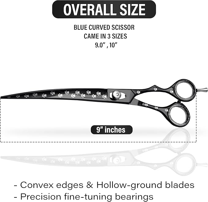 Pet Grooming Scissor Dog Blade scissor Pet Grooming Scissors Dog Hair Cutting Shears with Bag for Professional Right Hand Pet Groomer (Black Curved, 9.0")