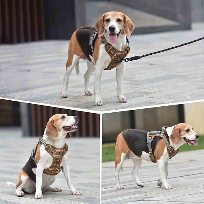 PET MARVEL Tactical Dog Harness for Medium Size, No Pull Military Dog Vest with Easy Control Handle, Molle Hoop & Loop, Adjustable Reflective Reinforced Stich for Walking Training, Camouflage