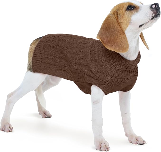 FUAMEY Dog Sweaters for Extra Large Dogs,Cold Weather Dog Knitwear,Thick Warm Dogs Turtleneck,Pet Pullover Cable Sweater,Pets Winter Clothes for Labrador,Golden Retriever Brown XL