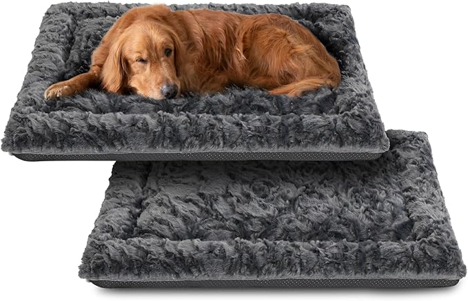 2 Pack Washable Dog Bed for Large Medium Small Dogs, Deluxe Plush Dog Crate Mat with Anti-Slip, Washable Orthopedic Durable Kennel Pad for Pet Sleeping Puppy (Dark Grey, 35" 23"*1.5")