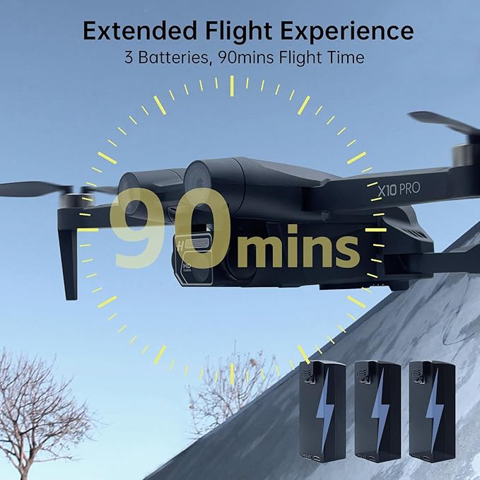 CHUBORY X10 PRO GPS Drone with Camera for Adults 4K UHD, 90 Min Long Flight Time,3280 FT Long Control Range, Auto Return, Follow Me, Brushless Motor, 5G FPV RC Quadcopter for Beginners(<0.55bl)