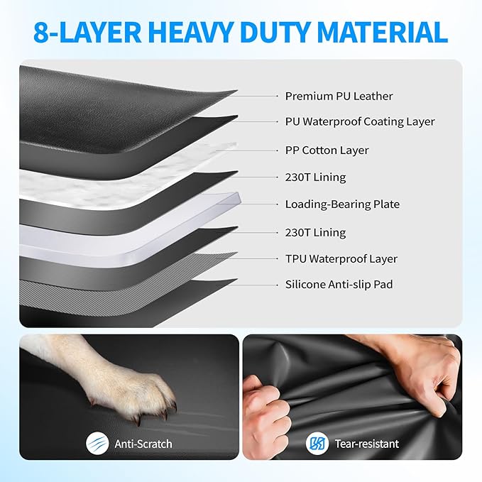 Back Seat Extender for Dogs, PU Leather Dog Car Seat Cover, Scratch-Proof, Waterproof, Hard Bottom, Holds 400lbs, Dog Hammock for Car, SUV
