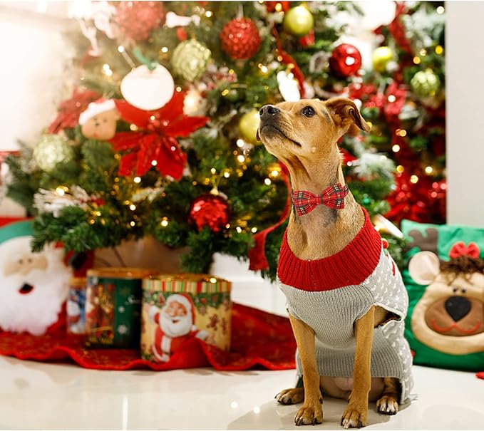 Lionheart Plaid Christmas Dog Collar with Adjustable Bow Tie for Medium Dogs