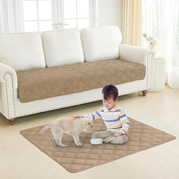 Smiry Waterproof Dog Bed Cover Blanket 82x102, Soft Reversible Pet Blanket, Washable Leakproof Cats Dogs Couch Cover for Sofa, Couch, Furniture, Lattice, Camel/Beige