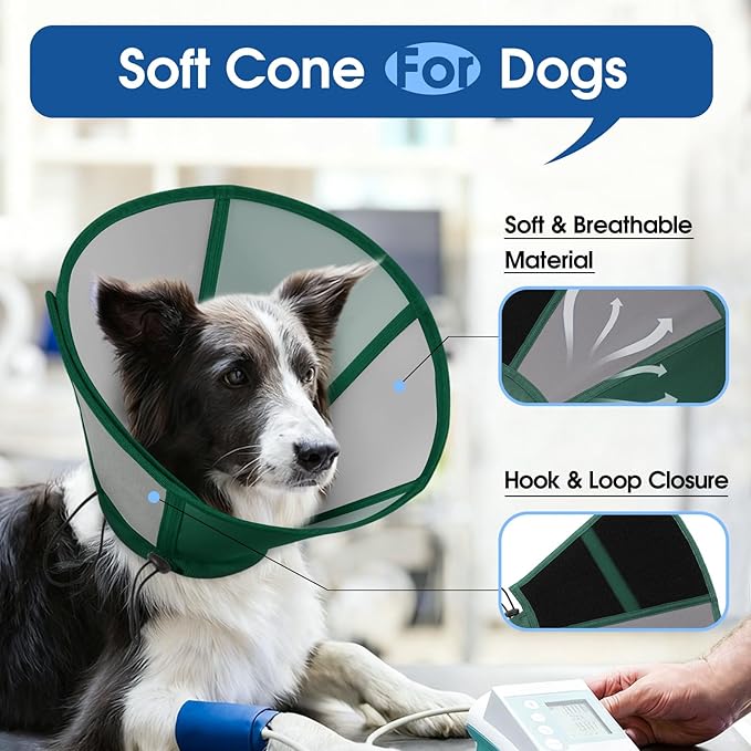 SUNFURA Dog Cone - Soft Cone for Dogs to Stop Licking, Comfy Dog Cones E-Collar Alternative After Surgery, Adjustable Dog Recovery Collar for Wound Care, Spay, Neuter, Green Small