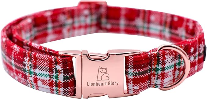 Lionheart glory Christmas Plaid Dog Collar Adjustable Soft Dog Collar with Bowtie, Pet Gift Dog Collars Bow for Small Medium Large Dogs