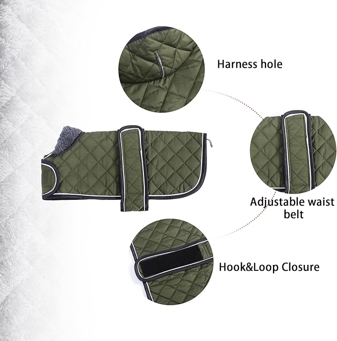 Warm Thermal Quilted Dachshund Coat,Dog Winter Coat with Warm Fleece Lining,Outdoor Dog Apparel with Adjustable Bands for Medium Dog-Army Green-XS
