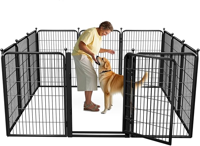Dog Playpen Outdoor, 40 inch 10 Panels Dog Fence with Extra Wide Gate No-Tripped Pet Playpen Rustproof Dog Pen Indoor Puppy Playpen for Temporary Containment Portable Pet Fence for RV Camping