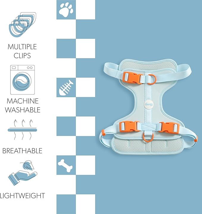 HNS1003D Arlo Large Adjustable Soft Padded No Pull Pet Harness with 3 Buckles and 3 Leash Clips, Fishbowl