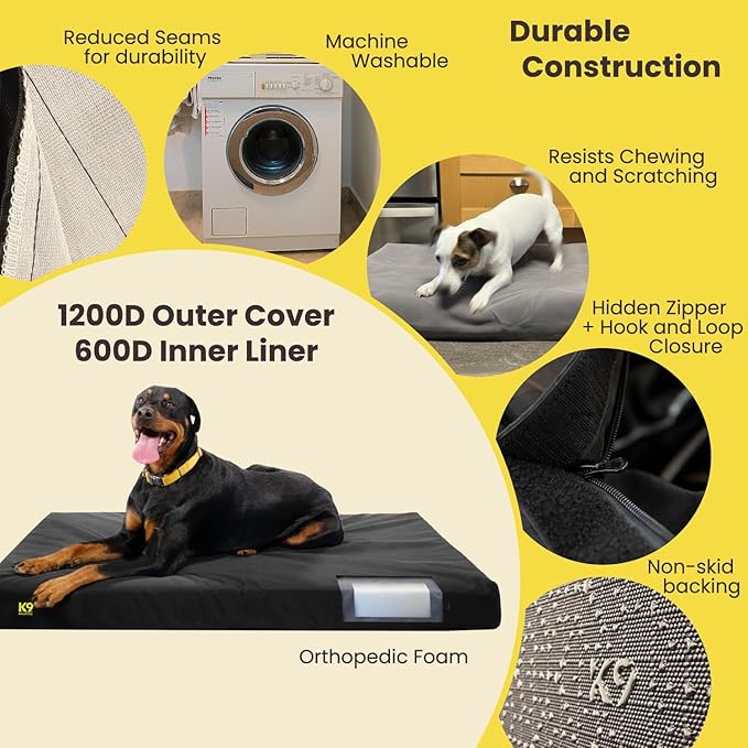 K9 Ballistics Tough Ripstop Orthopedic Rectangle Dog Bed w/Removable Washable Cover, Solid Orthopedic Foam - XX-Large, Sage Green