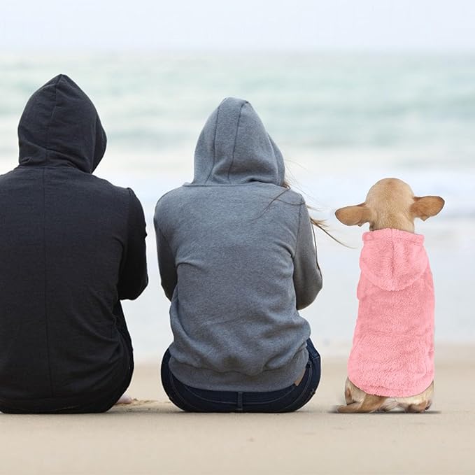 Dog Sweaters,Dog Hoodie,Warm Fuzzy Fleece Sweatshirt with Hood & Pocket,Leash Hole,Cozy Cold Weather Pet Clothes Pet Sweater for Small,Medium,and Large Dogs(Pink,M)