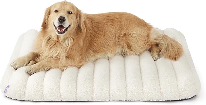 LE SURE Cute Orthopedic Dog Bed for Extra Large Dogs, XL Waterproof Chic Flat Pet Beds with Removable Washable Cover, Fuzzy Thick Egg Crate Foam Pet Mat for Indoor Use (44" x 32", Cream)