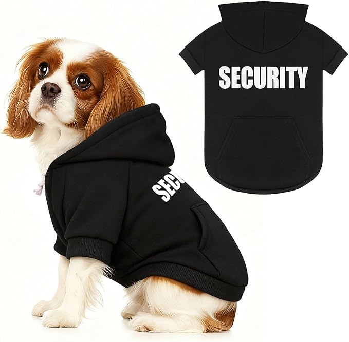 Dog Sweaters,Security Dog Hoodie,Warm Brushed Fleece Sweatshirt with Hood & Pocket,Leash Hole,Cozy Cold Weather Pet Clothes Sweater for Small,Medium,and Large Dogs,M