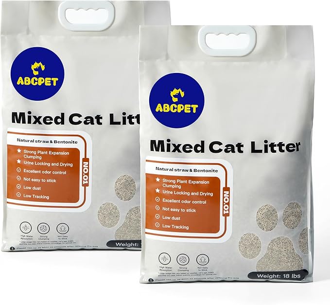 ABCPET Natural Cat Litter Clumping Cat Litter,36 Pounds Mixed Straw Kitty Litter Lightweight Litter,Dust Free and Low Tracking Litter Odor Control Unscented