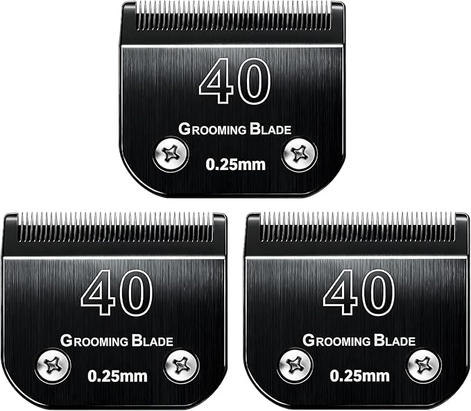 3 Pcs Size 40# Detachable Dog Grooming Blades, Compatible with Andis, Oster A5, Wahl KM10 Series Clippers, Cut Length 0.25mm, Black (40# 0.25mm, 3Pcs)