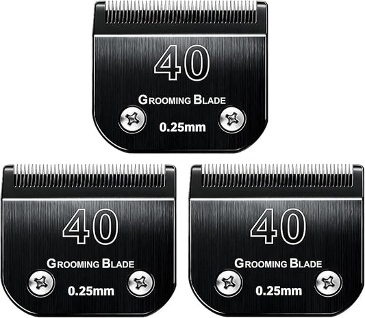 3 Pcs Size 40# Detachable Dog Grooming Blades, Compatible with Andis, Oster A5, Wahl KM10 Series Clippers, Cut Length 0.25mm, Black (40# 0.25mm, 3Pcs)