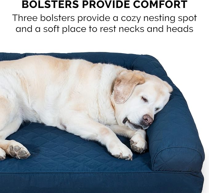 FurHaven Classic Sofa Orthopedic Dog Bed for Large Dogs with Orthopedic Egg Crate Memory Foam for Joint Support, Removable Washable Cover, Large, Quilted Sofa, Navy (Blue)