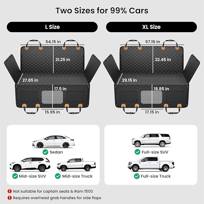 REEVAA Dog Car Seat Cover for Back Seat, Hard Bottom Dog Hammock, Pet Bed Extender for 2-4 Large/Medium Dogs, Ruff Waterproof Seat Protector, Rover Universal L Size for SUV Medium Truck, Black+Orange