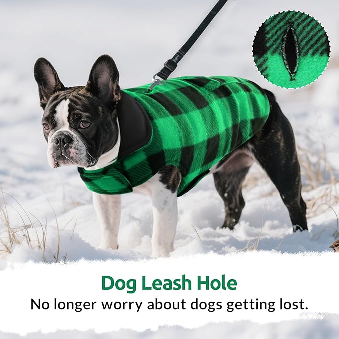 ASENKU Dog Winter Coat, Fleece Doggie Jacket Plaid Reversible Vest Waterproof Windproof Cold Weather Clothes for Small Medium Large Dogs (Green, XL)
