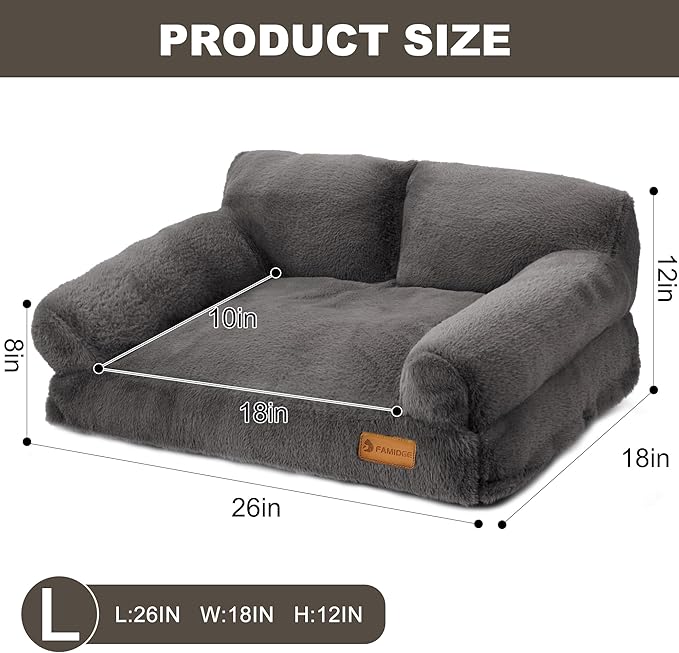Cat Couch Bed - Cat Bed for Indoor Cats, Calming Pet Sofa Puppy Sleeping Bed with Removable Washable Cover, Cute Dog Couch and Kitty Lounge Chair for 20lbs Cats & Small Dogs(Dark Grey)